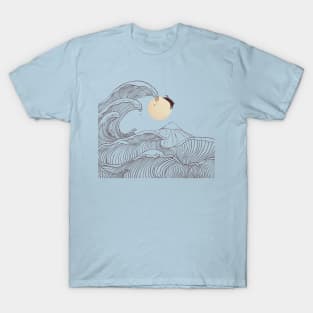 The great wave of black cat moonlight T-Shirt